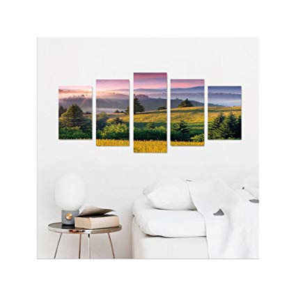 Pink and Blue Light Mountains Logo - Liguo88 Custom canvas Country Home Decor Foggy Summer