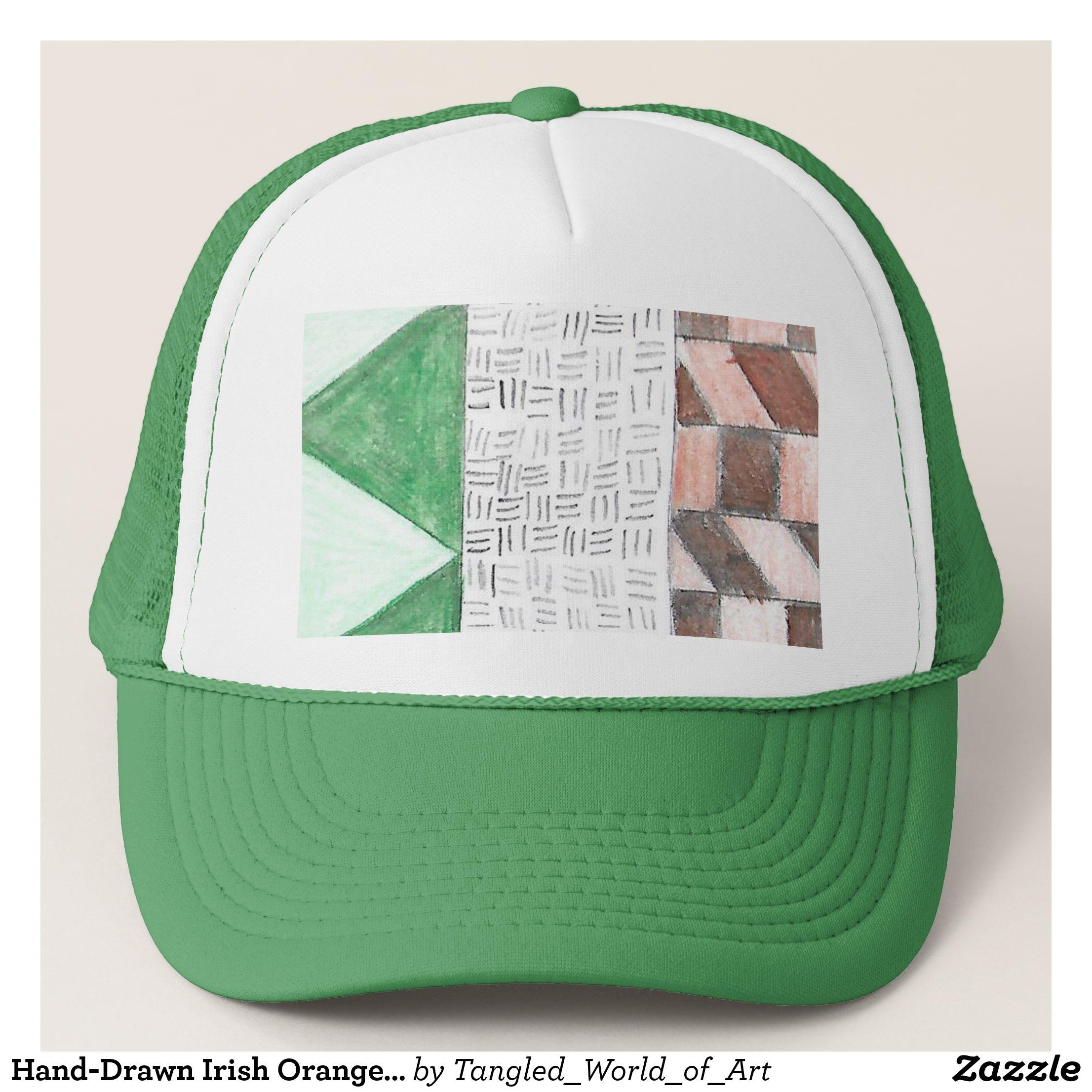 Orange and White Green Flag Logo - Hand Drawn Irish Orange White Green Flag Trucker Hat