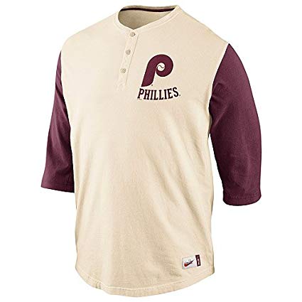 Old School Phillies Logo - Amazon.com : Phillies Veterans Stadium Old School Henley 3 4 Sleeve