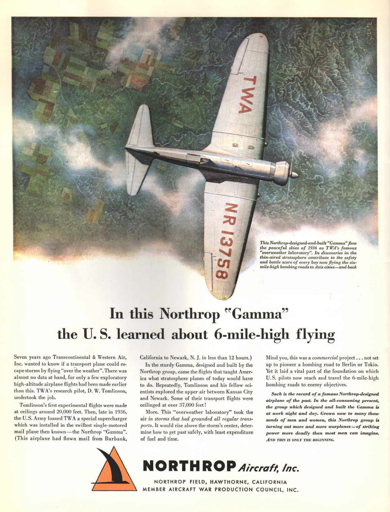 Northrop Aircraft Logo - Northup Gamma