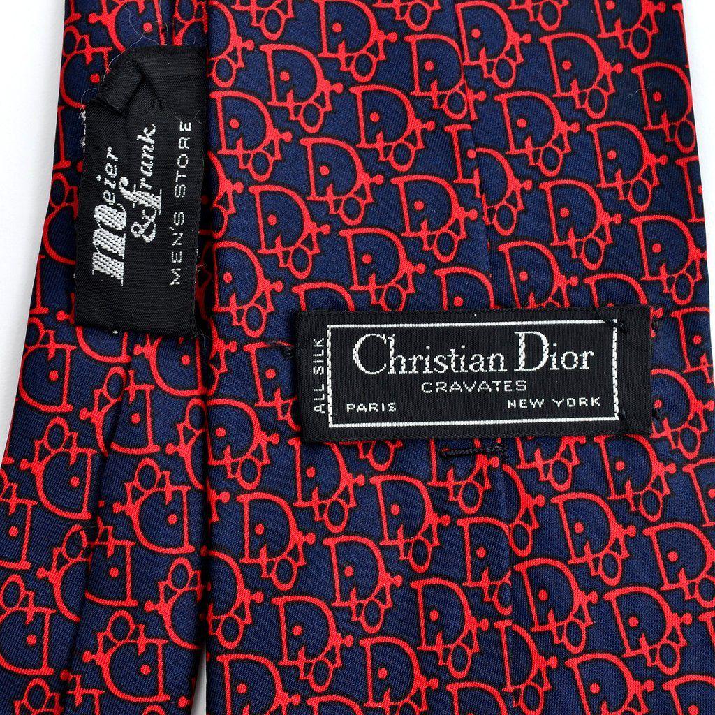 Dior Logo - Christian Dior Logo Print Vintage Silk Tie Navy with Red