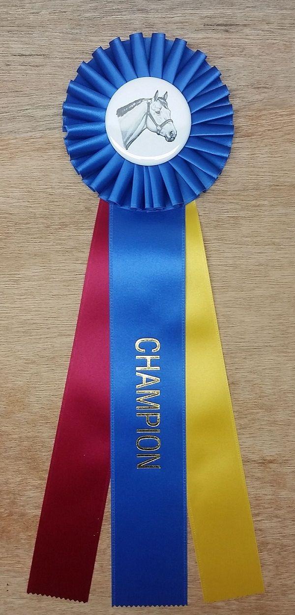 Horse Ribbon Logo - Quick Ship Horse Show Champion Rosette Ribbon - McLaughlin Ribbon ...