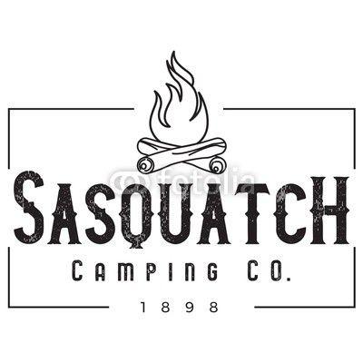 Black and White Rectangle Company Logo - Vector Distressed Rectangle Sasquatch Camping Company Log Campfire