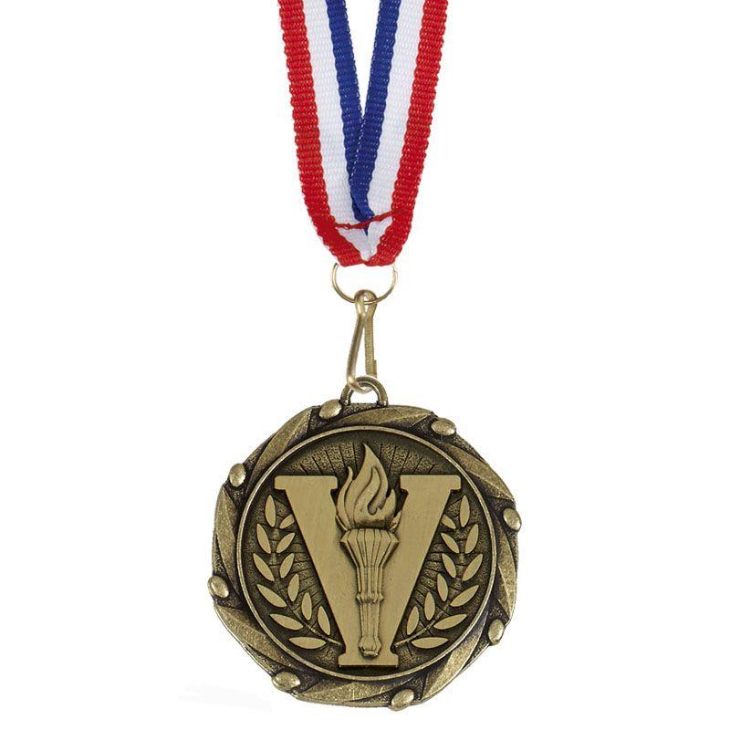 Red and Gold Ribbon Logo - Gold Combo Victory Torch Medal with Red, White & Blue Ribbon 45mm 1