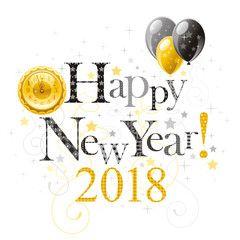 New Year 2018 Logo - Happy new year 2018 logo border. Vector poster with clock, balloons