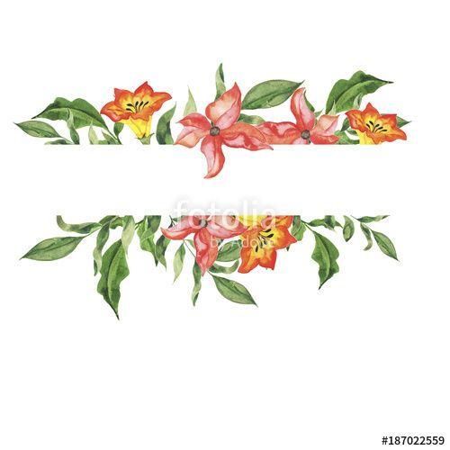 Red White Yellow Flower Logo - Yellow and red flowers and green leaves border on white background ...