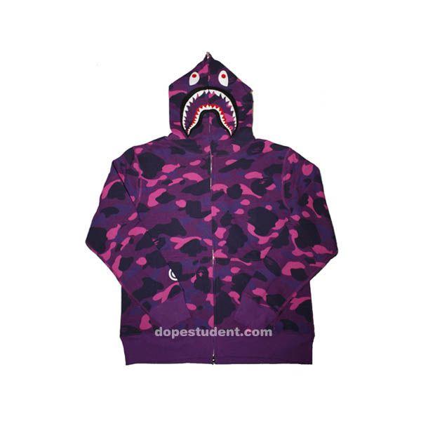 Purple BAPE Camo Logo - Purple Camo Full Zip Bape Shark Hoodie | Dopestudent