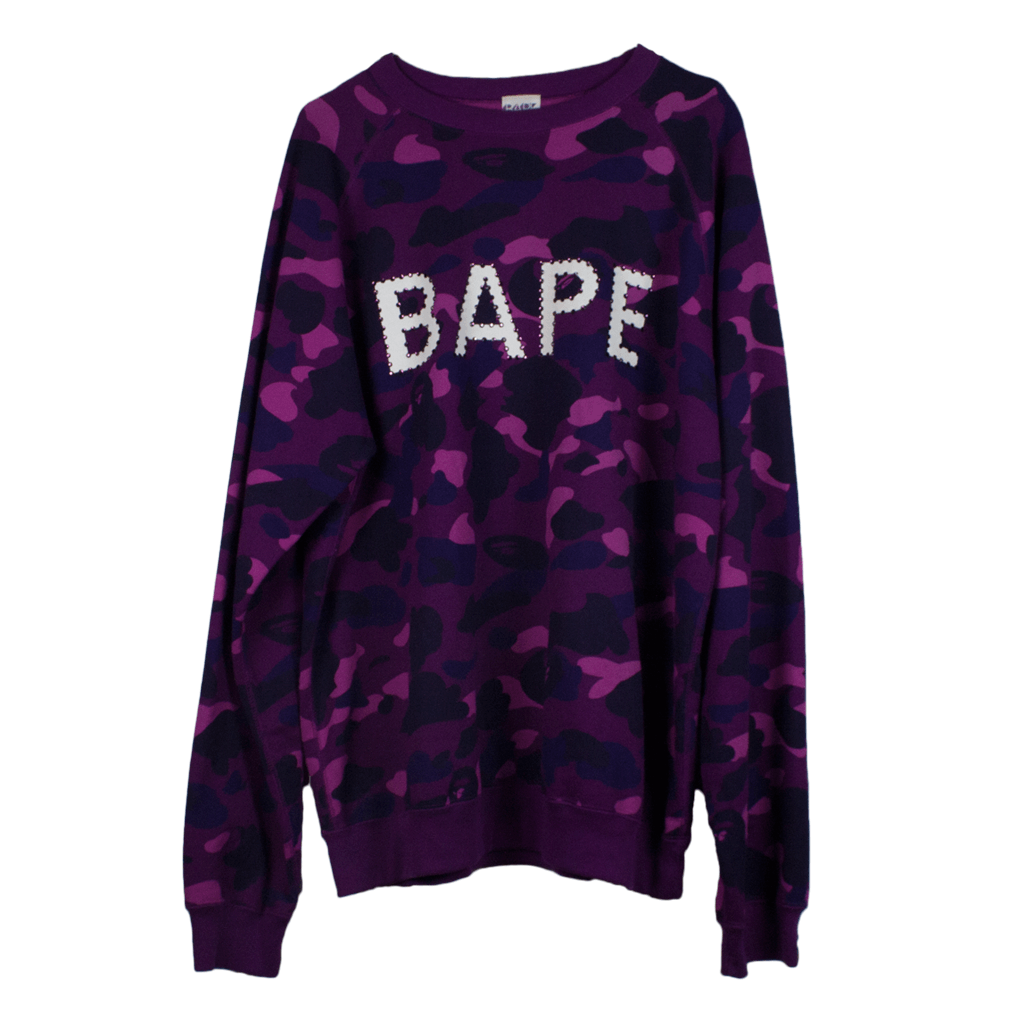Purple BAPE Camo Logo - A BATHING APE LOGO CREWNECK PURPLE CAMO – Hypetrade