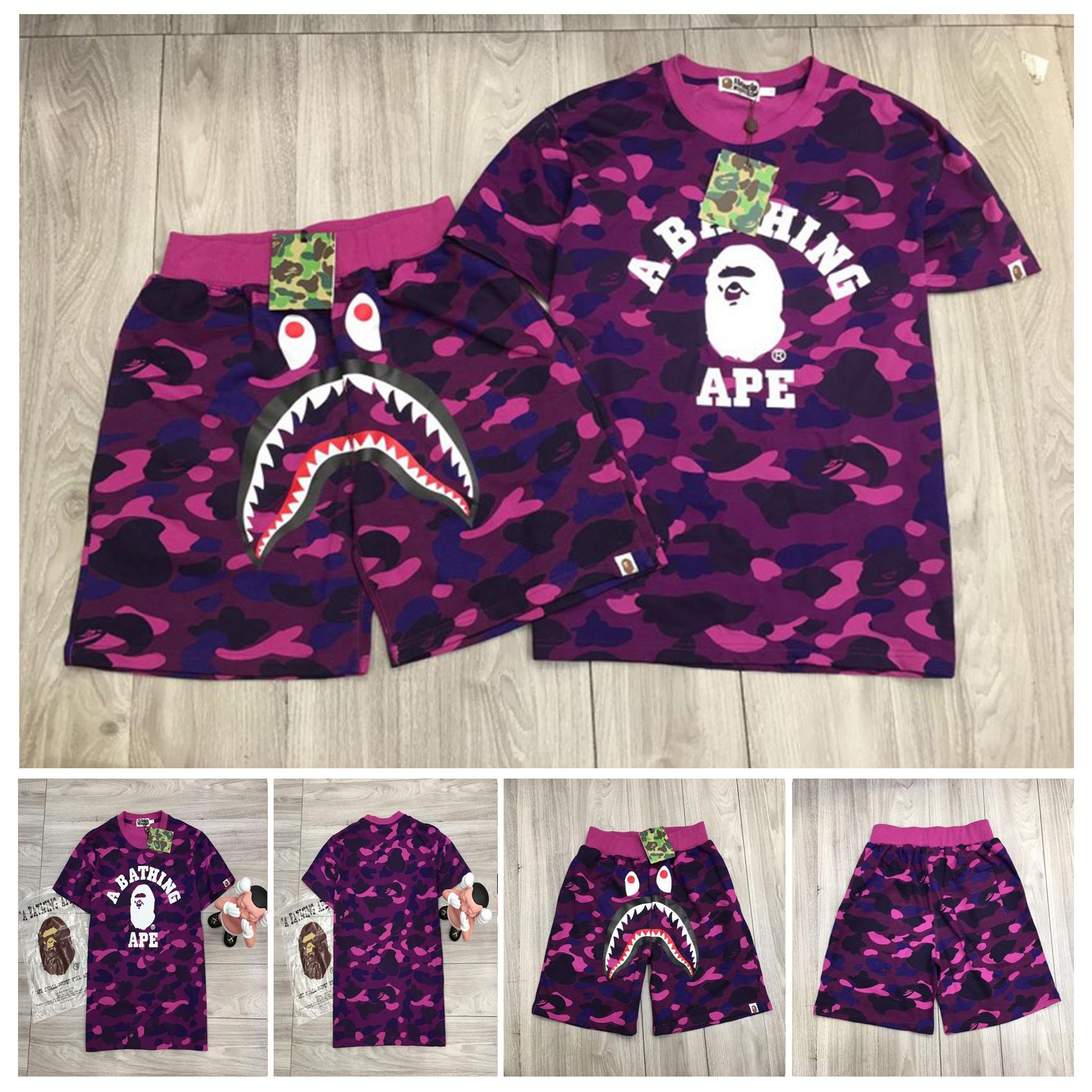Purple BAPE Camo Logo - Men's Shark Jaw Bape APE Logo Outfits A Bathing Ape Camo Purple T ...
