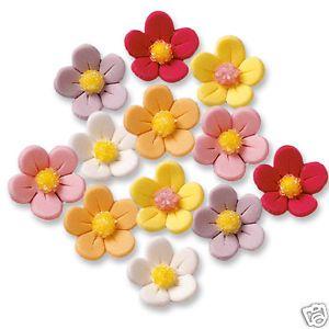 Red White Yellow Flower Logo - MULTICOLOURED ICED SUGAR FLOWER CAKE DECORATIONS PINK RED