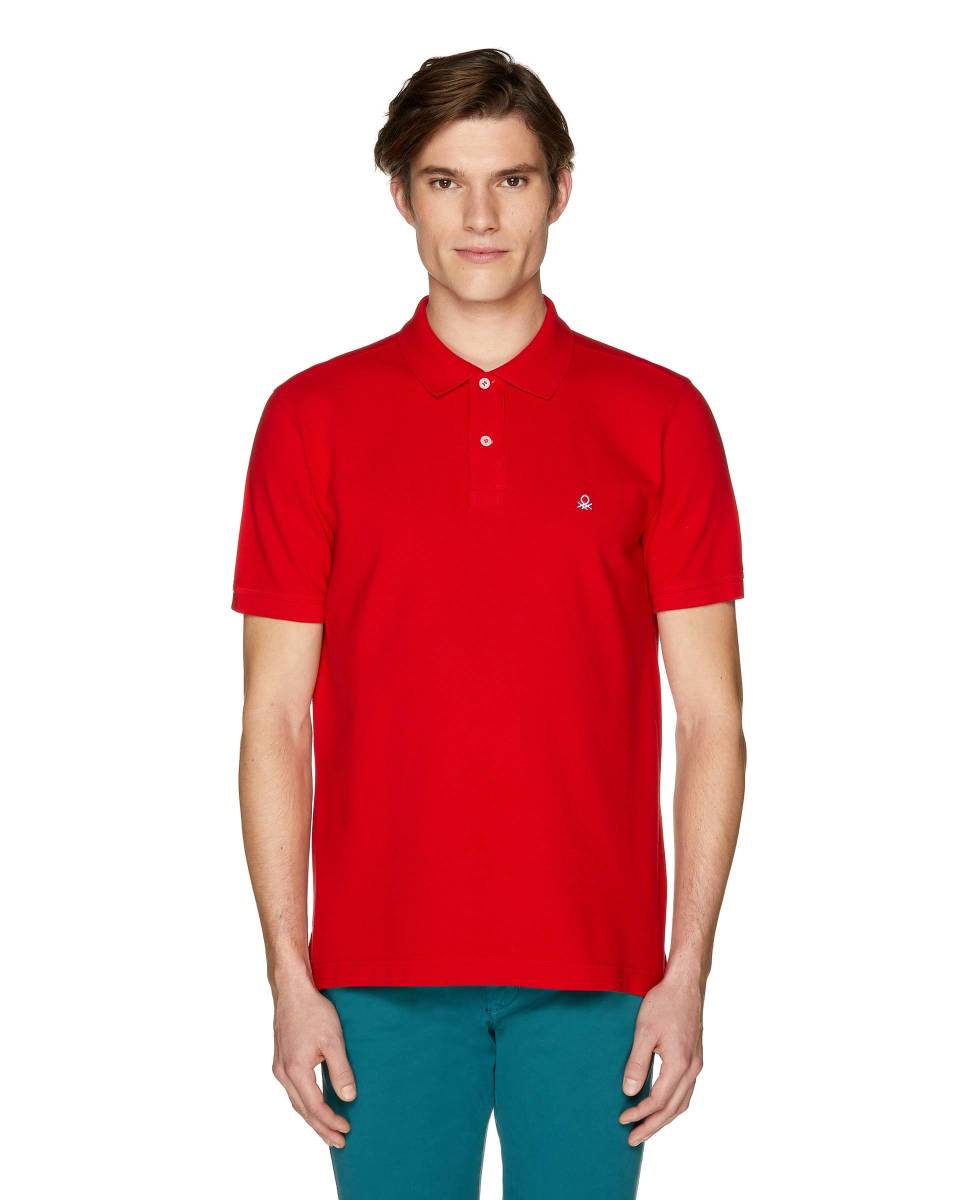 Red Person Logo - Polo with patch logo, Red - Benetton