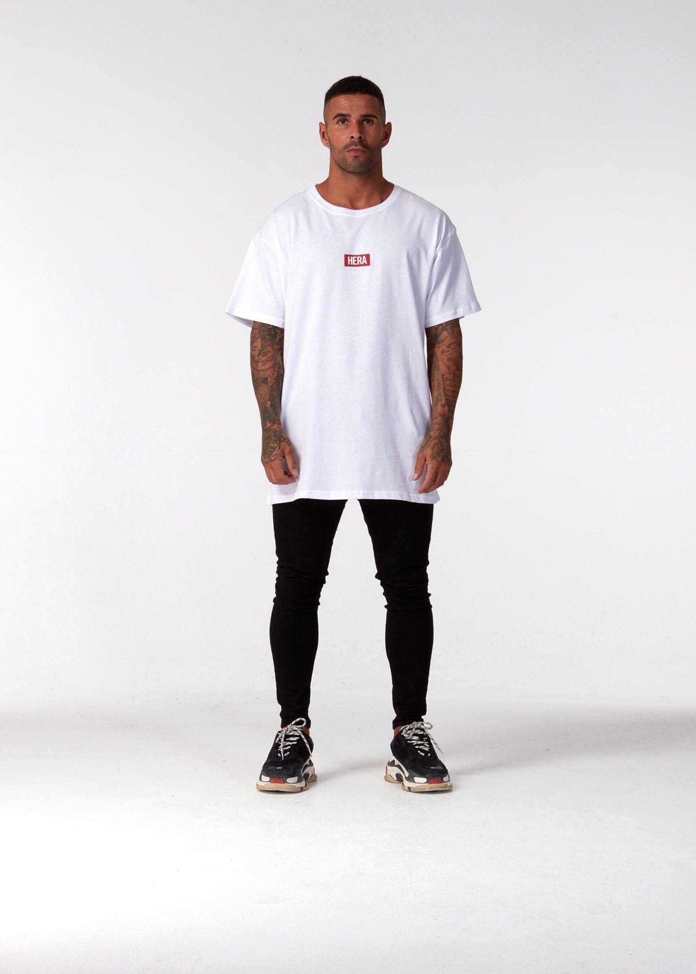 Red Person Logo - T-SHIRT - WHITE WITH RED BOX / FRONT BOX LOGO – HERA
