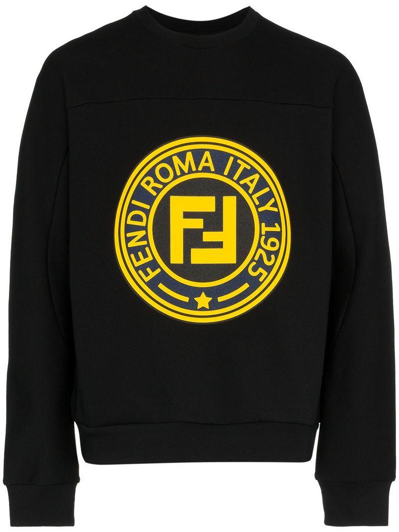 Black and Yellow Round Logo - Fendi Round Logo Patch Sweatshirt In Black