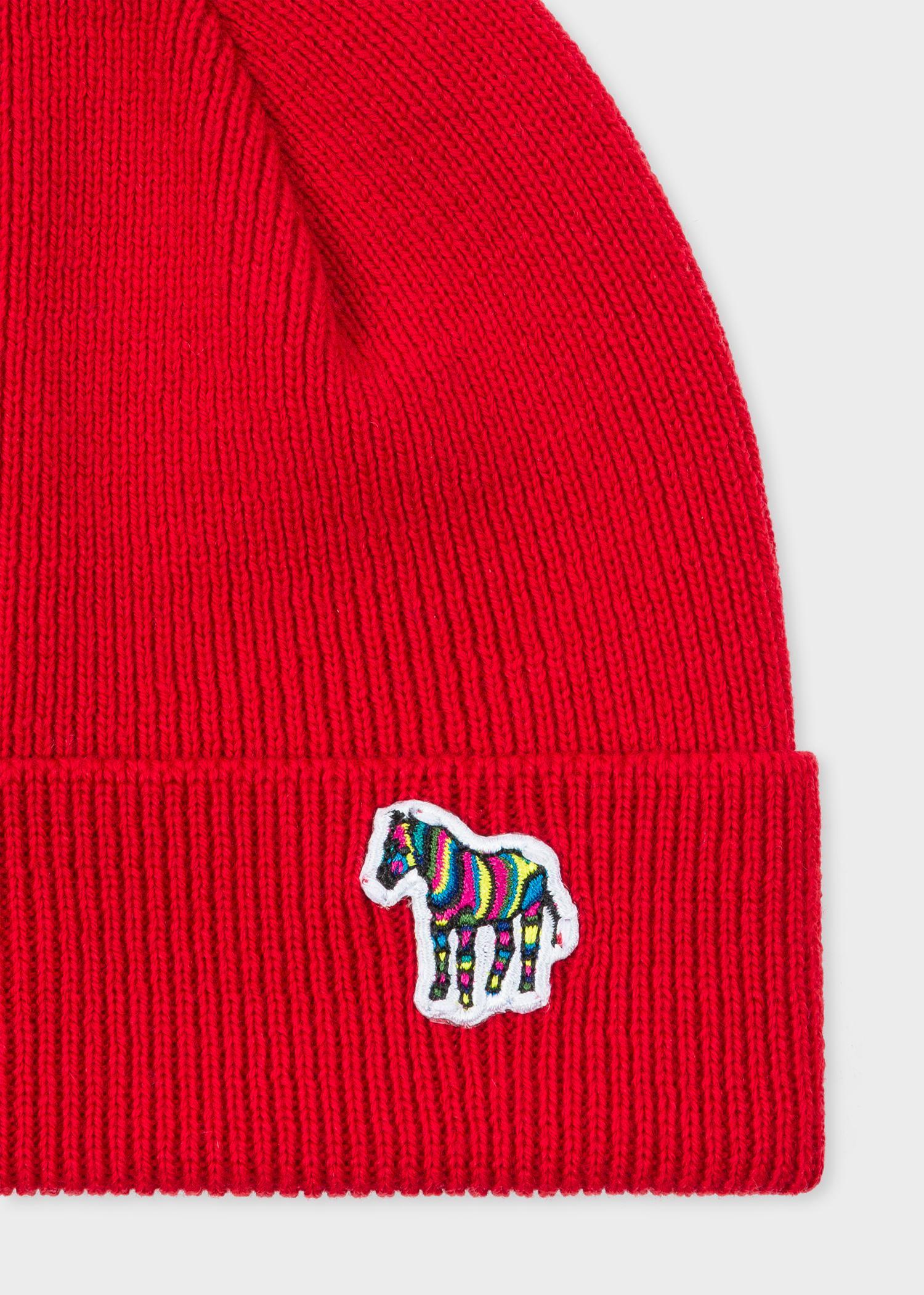 Red Zebra Logo - Paul Smith Red 'Zebra' Logo Ribbed Lambswool Beanie Hat in Red for ...