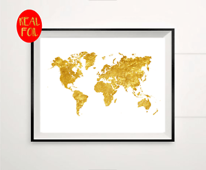 Gold Foil Globe Logo - World Map Atlas Globe Gold Foil Print Vintage Foil Rose Gold Wall ...