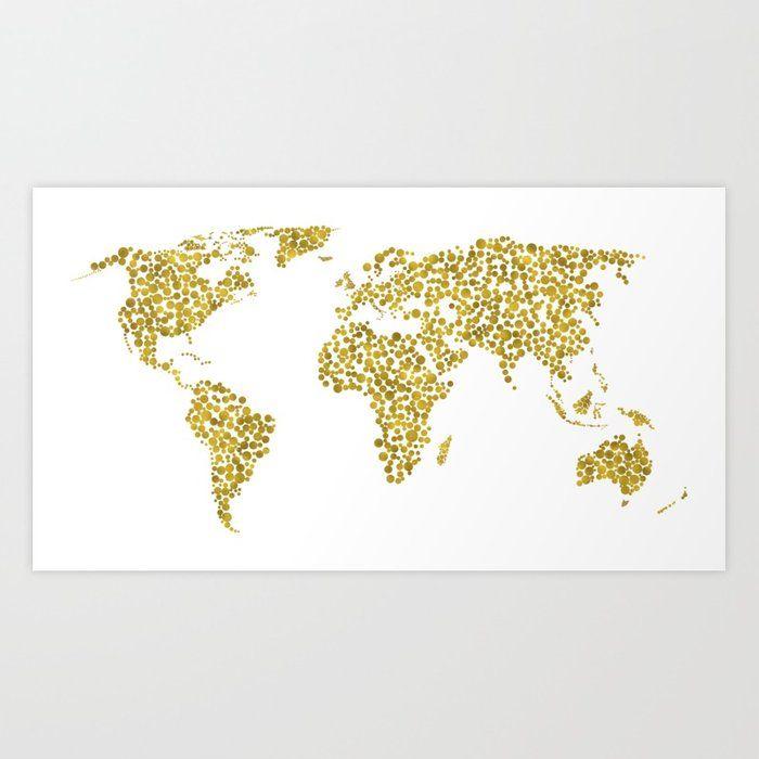 Gold Foil Globe Logo - Gold Foil Map - Metallic Gold Globe Design Art Print by mapmaker ...