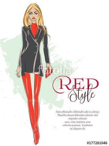 Red Girl Logo - Beautiful fashion girl with red style logo and advertising text ...