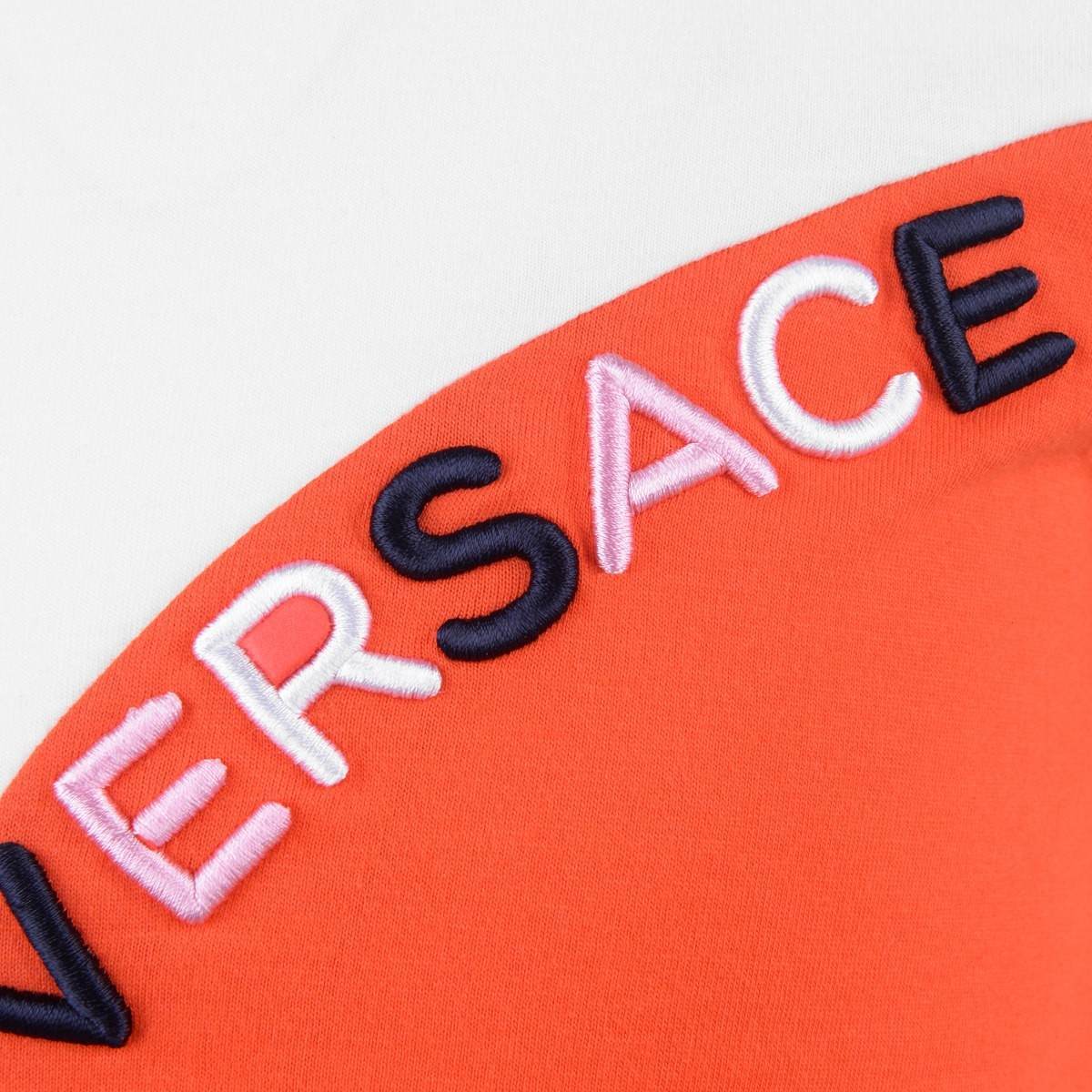 Orange Y Logo - Young Versace Girls White & Orange Logo Top