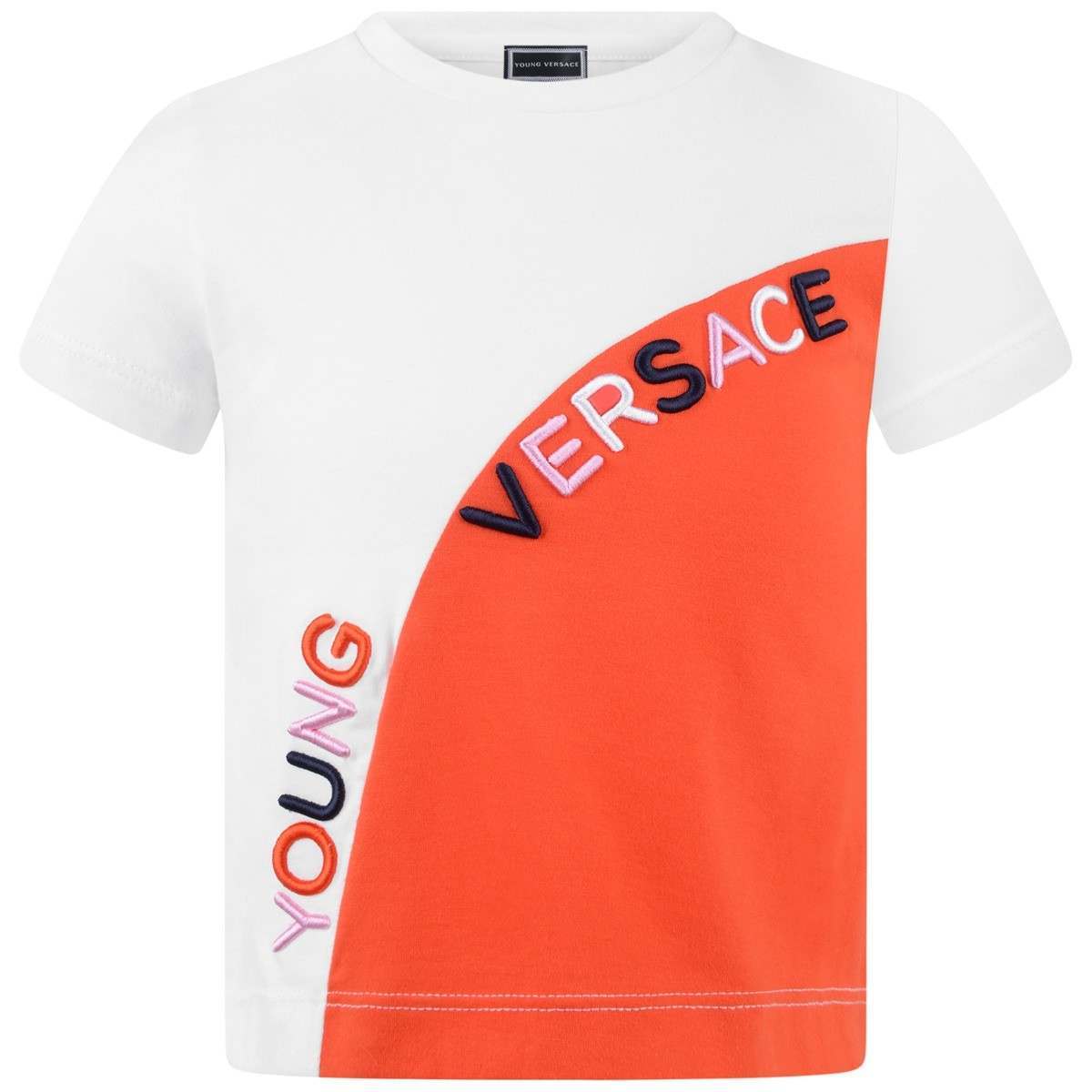 Red and Orange Y Logo - Young Versace Girls White & Orange Logo Top - Young Versace - Designers