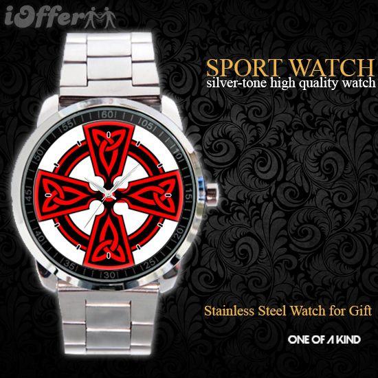 Watch with Red Cross Logo - Red Celtic Cross Design Logo Sport Metal Watch for sale
