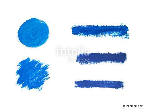 Round White with Blue Lines Logo - Set of blue hand paint, round shapes, stripes, ink brush strokes