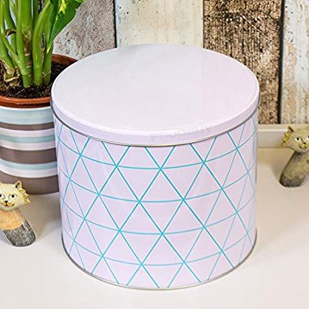 Round White with Blue Lines Logo - Geometric Round Biscuit Storage Tin (White with Blue Lines): Amazon ...