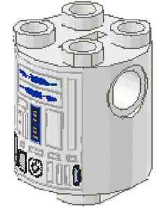 Round White with Blue Lines Logo - LEGO, Round 2 X 2 X 2 Robot Body W/ Gray / Blue Lines R2 D2