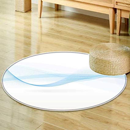 Round White with Blue Lines Logo - Non Slip Round Rugs wave with shadow abstract blue lines