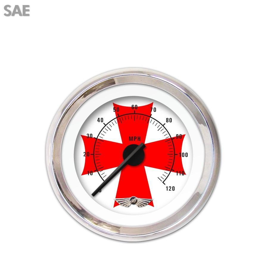 Red Cross Watch Logo - Aurora Instruments Tachometer Gauge W Emblem Iron Cross White Red