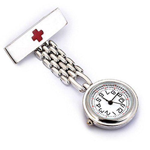 Red Cross Watch Logo - WZC Silver Quartz Stainless Steel Red Cross Nurses Lapel Pin Watch