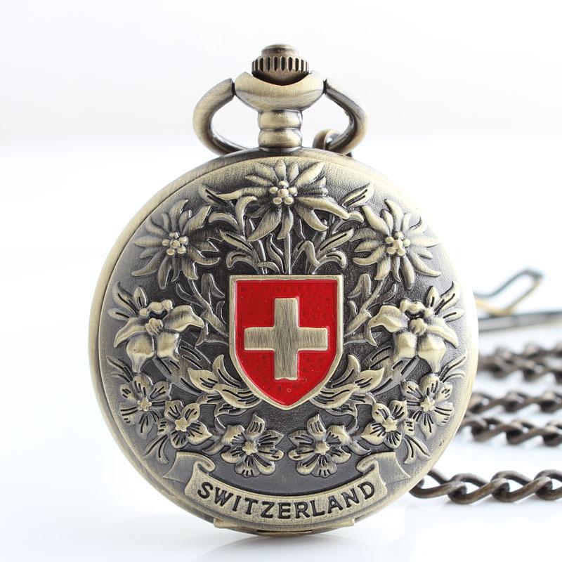 Red Cross Watch Logo - Bronze Antique Mechanical Pocket Watch Retro Swiss Red Cross Classic