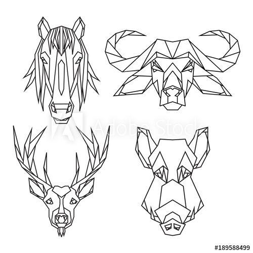 Hog Face Logo - Geometric vector animal set of bull, deer, horse and wild hog vector ...