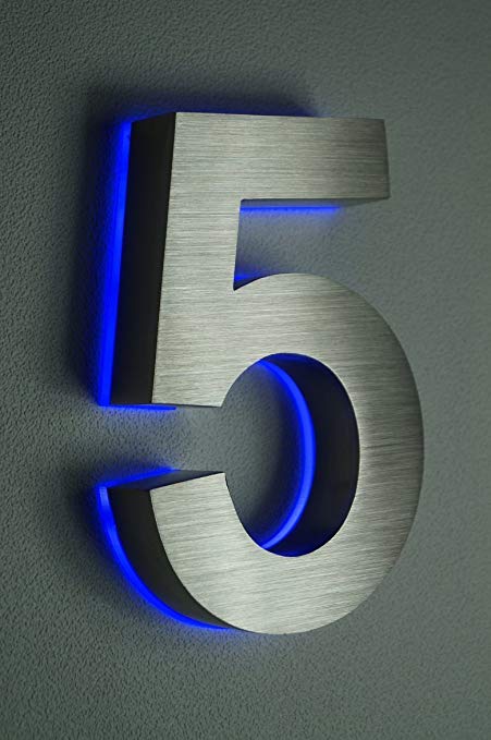 Blue Number 5 Logo - Xaptovi 20 cm Stainless Steel No. 5 House Number Illuminated Blue ...