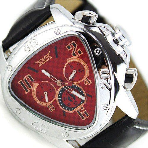 Red Triangle Face Logo - wholesale Bright Red Face Automatic Men Wrist Watch Triangle Date ...