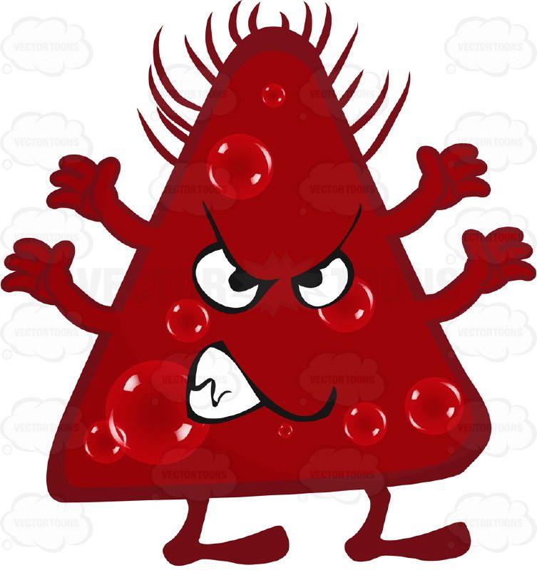 Red Triangle Face Logo - Angry Red Triangle Virus Germ Cell With Mad Face, Legs And Arms