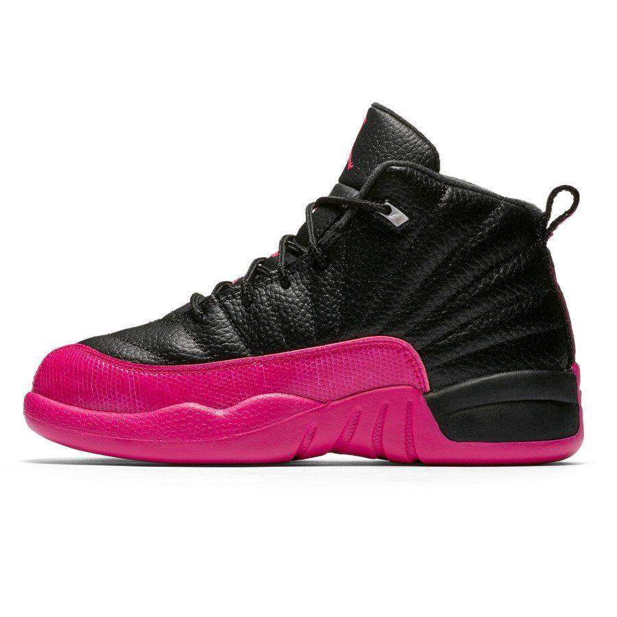 Girl Air Jordan Logo - Girls' Preschool Black/Pink Air Jordan 12 Retro Shoes