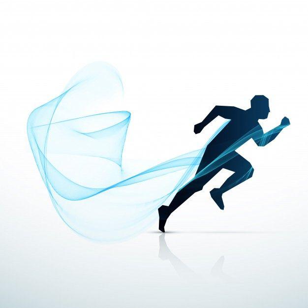Blue Running Man Logo - Man running with blue flowing wave Vector