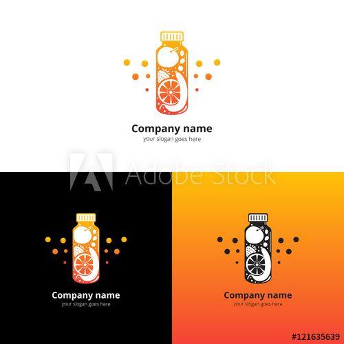 Yellow Fruit Company Logo - Vector fresh bottle with fruit logo. Drink, cocktails, fresh and ...