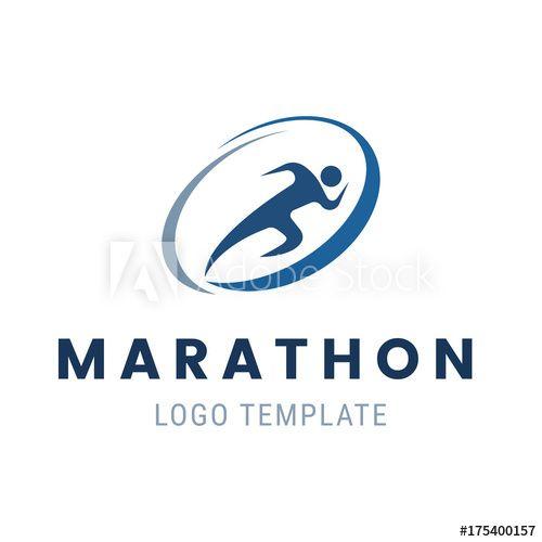 Blue Running Man Logo - Marathon run logo template. Run man symbol. Vector illustration of ...
