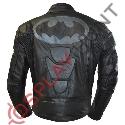 Gray Bat Logo - Batman Motorcycle Leather Jacket / Batman Moto with Gray Bat Logo