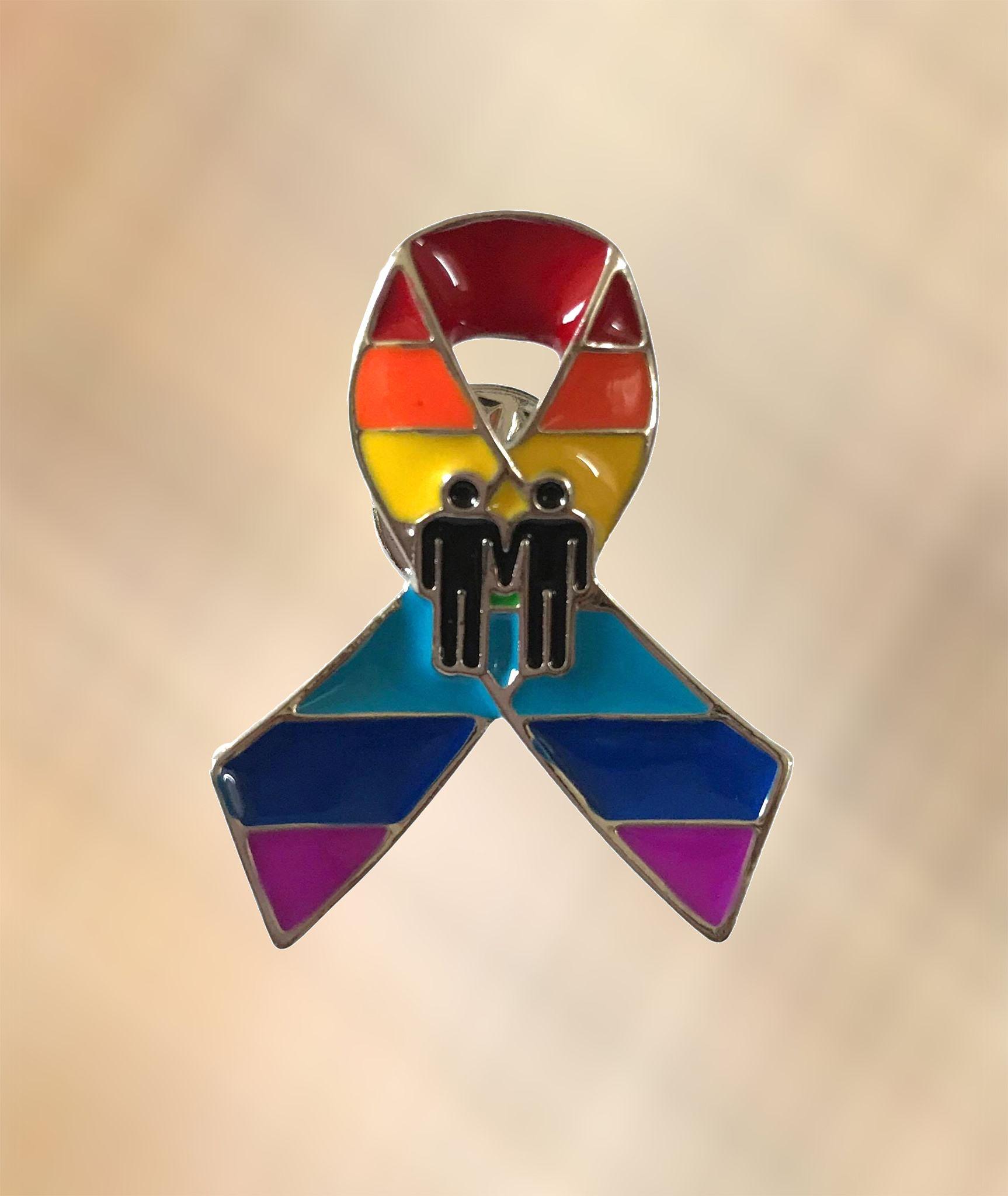 Rainbow Ribbon Logo - NEW 2018 Male Rainbow Ribbon LGBT Gay Pride Awareness Pin Brooch