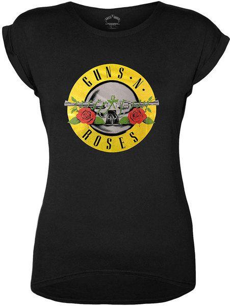 Black N Yellow Circle Logo - Guns N Roses - Circle Logo Fog Foil Ladies Black T-Shirt (Small) | Raru