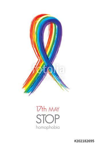 Rainbow Ribbon Logo - Stop homophobia. Watercolor rainbow ribbon.