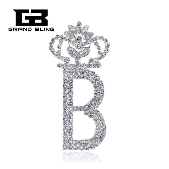 Big Letter B Logo - Bling Clear Rhinestone Brooch Crown Shape Big Letter 