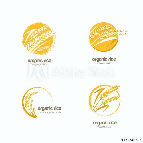 Hand in Yellow Circle Logo - Set of vector logo, label or package circle emblem with yellow rice ...