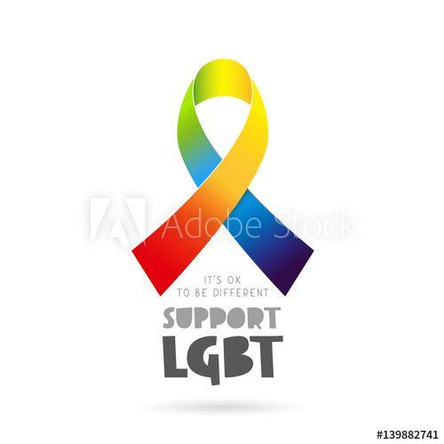 Rainbow Ribbon Logo - Support LGBT. Lettering. Rainbow ribbon this stock vector