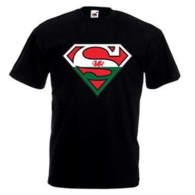 Sports Superman Logo - Superman Welsh T Shirt Wales Cymru Flag Logo Football Rugby
