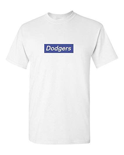 Blue and White Box Logo - Dodgers Box Logo Men's Gildan Heavy Cotton T-Shirt New - White w ...