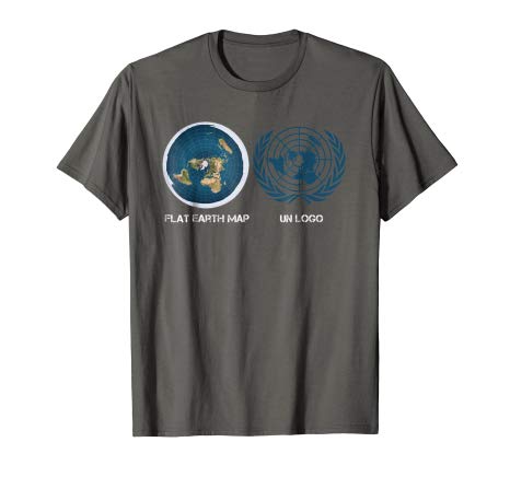 Map United Nations Logo - Amazon.com: Flat Earth Map Vs. United Nations Logo T-Shirt: Clothing