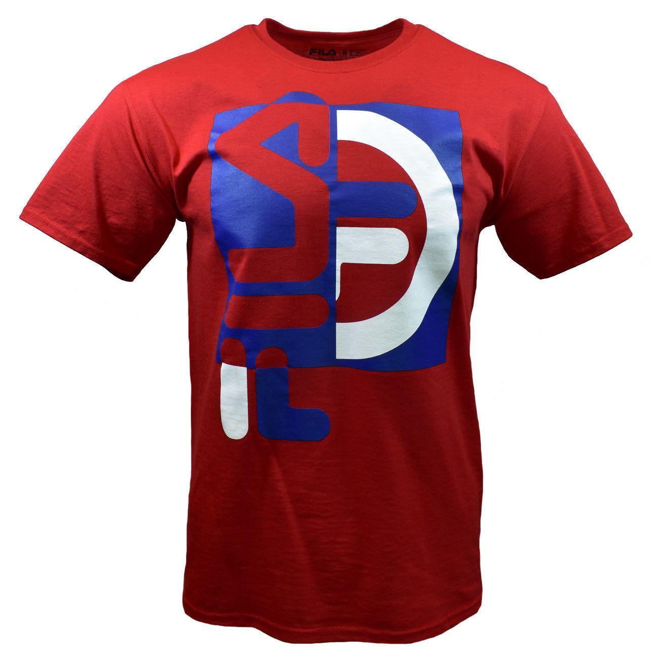 Red White and Blue Clothing and Apparel Logo - 2019 的 FILA Mens Tee T Shirt S M L Red White Blue Sports Logo ...